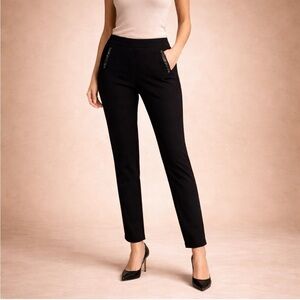 Nannette Lepore Black Slim Fit Trouser Pants with Faux Leather Trim Size 8